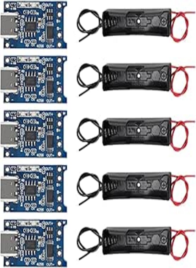 5pcs TP4056 Type-C USB 5V 1A 18650 Lithium Battery Charger Module with Dual Protection Function + 5pcs 18650 Battery Holder